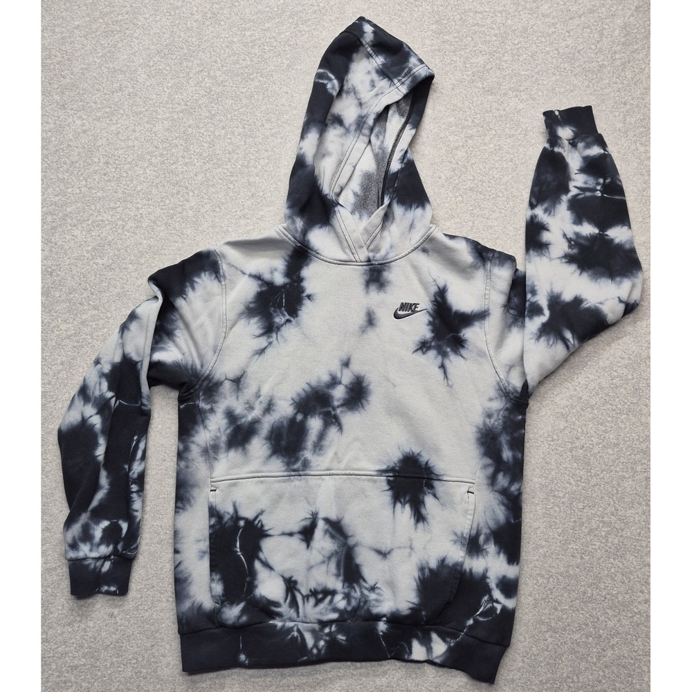 Nike Tie Dye Hoodie Mens XL Black White Pullover Fleece Sweatshirt Swoosh